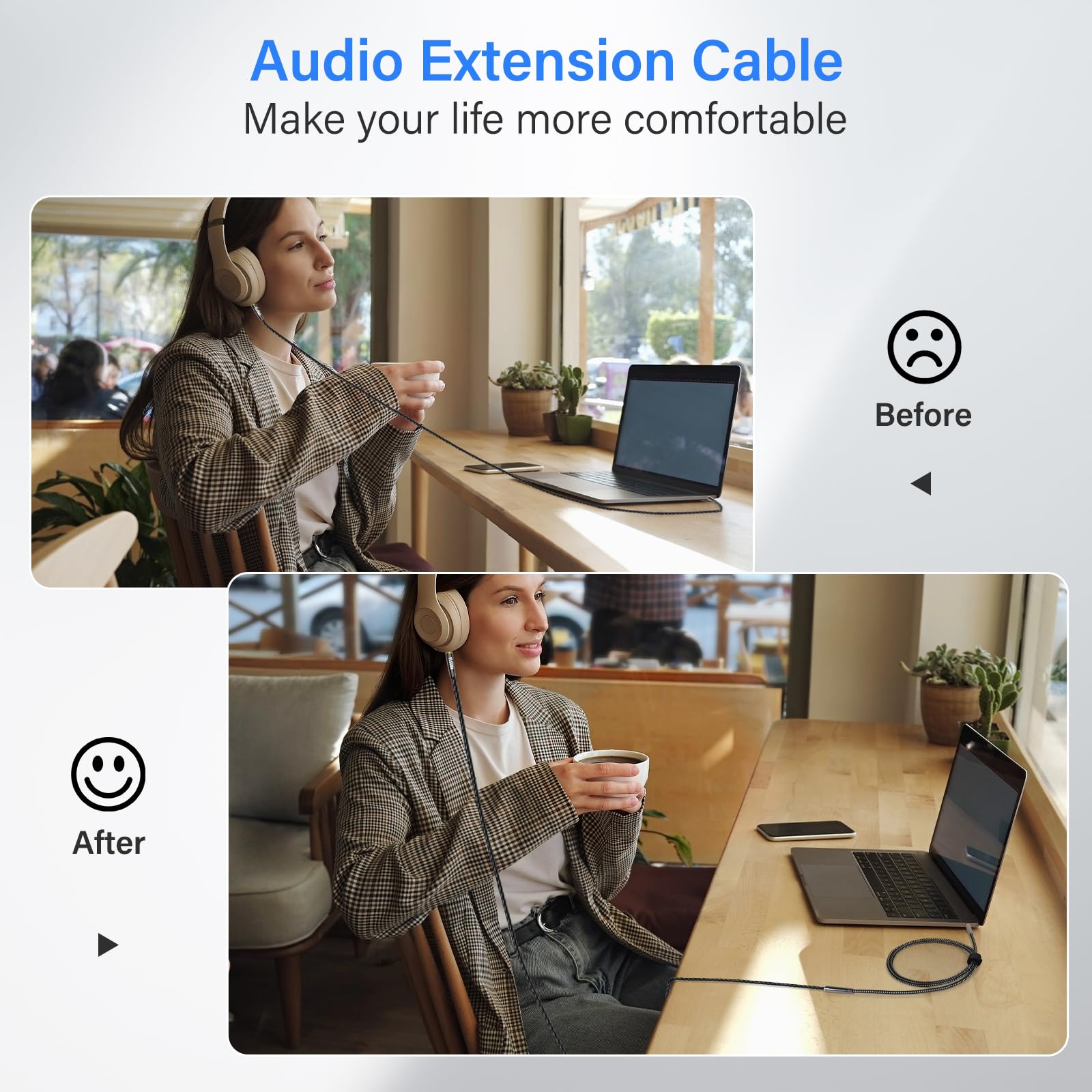 Elecan Câble d'extension pour casque audio stéréo TRS 3,5 mm mâle vers femelle 3,5 mm pour casque, lecteurs multimédias, tablettes, iPhone iPad