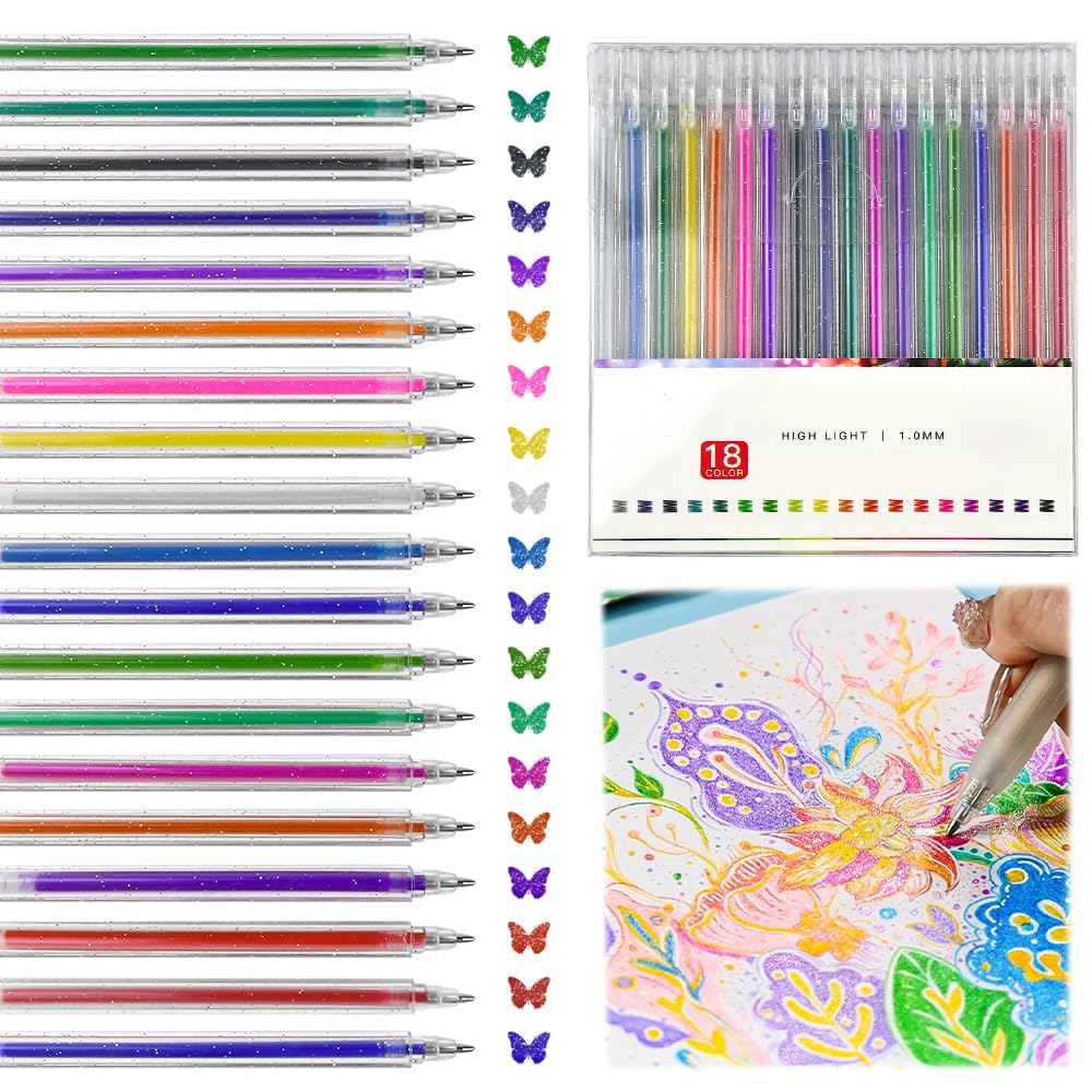 EooUooIP 16 Stylos Gel Pailleté - Encre Métallisée - Pointe 0,5 Mm - Rétractable - Pour Scrapbooking, Journaling, Dessin