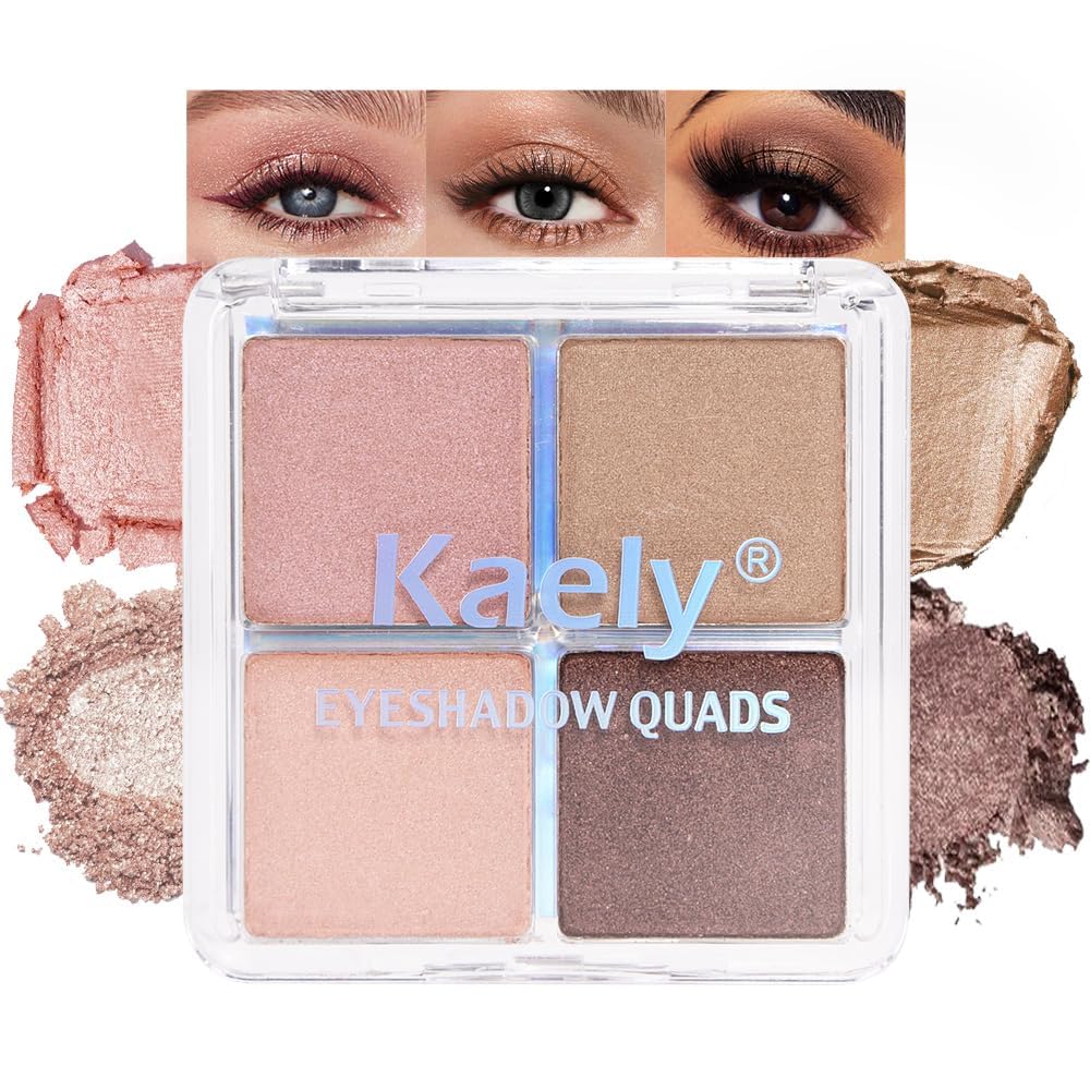 HHLTOH 4 Colors Dark Brown Nude Pink Eye Shadow Powder Palette Makeup, Neutral Matte Shimmer Cream Quads Eyeshadow Palette for Women Highly Pigmented
