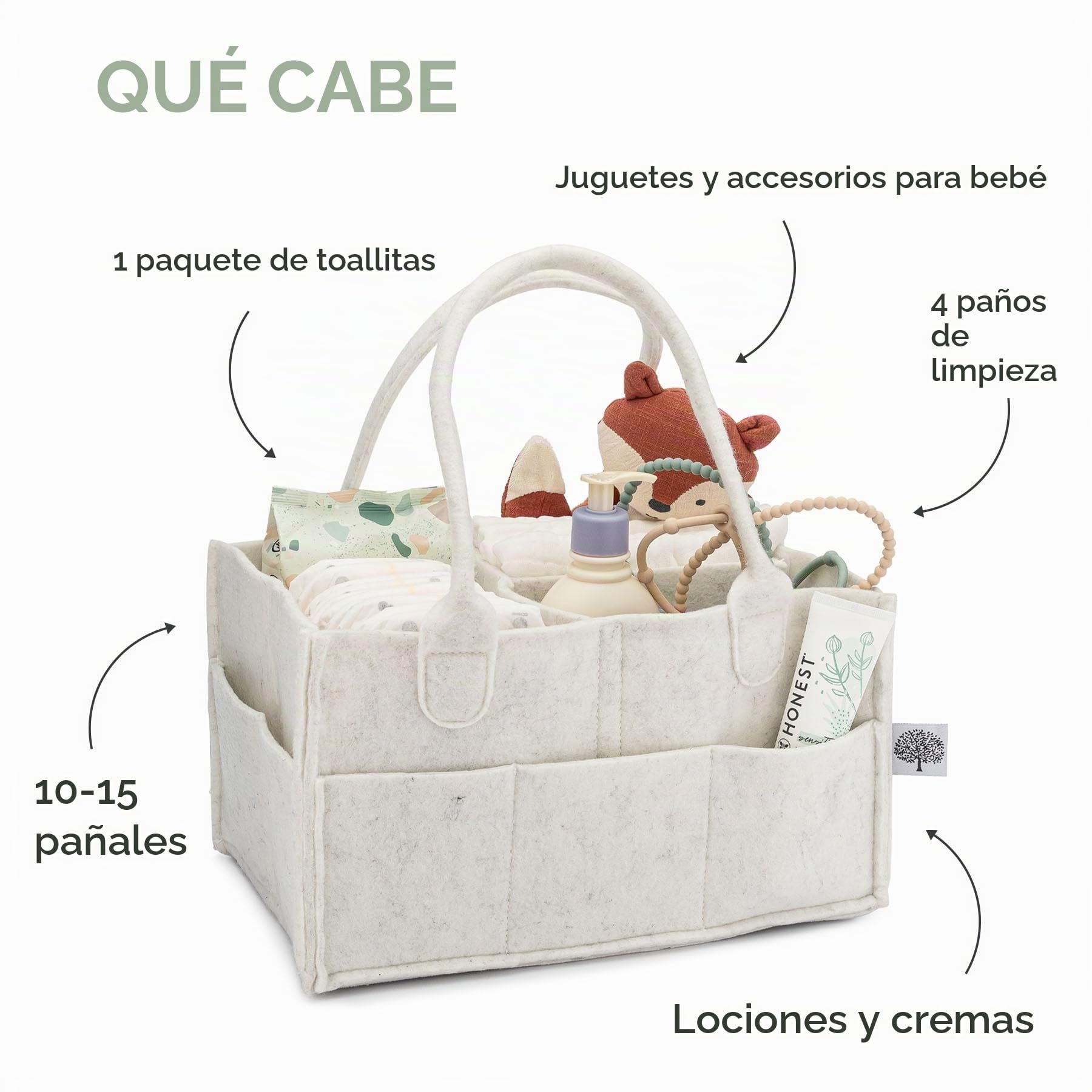 Parker Baby - Cesta para pañales, organizador para casa y coche, para pañales y toallitas, beis (Oatmeal), normal