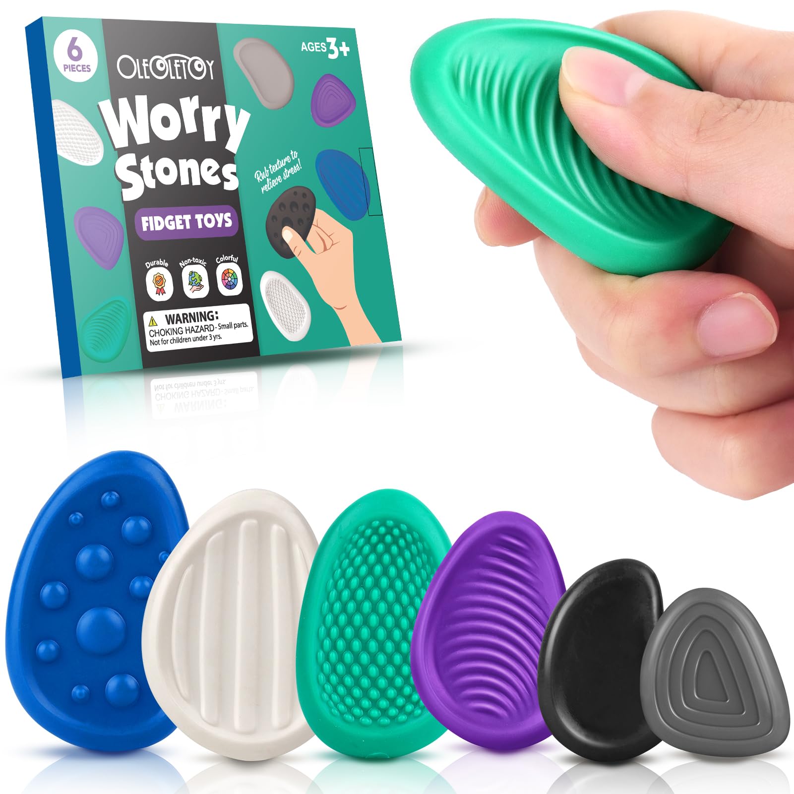 Fidget Toys Adults Sensory Stone: 6pcs Textured Worry Stone Stiff - Anxiety Relief Office Fidgets - Autism School Silent Finger Toy Kids Teens