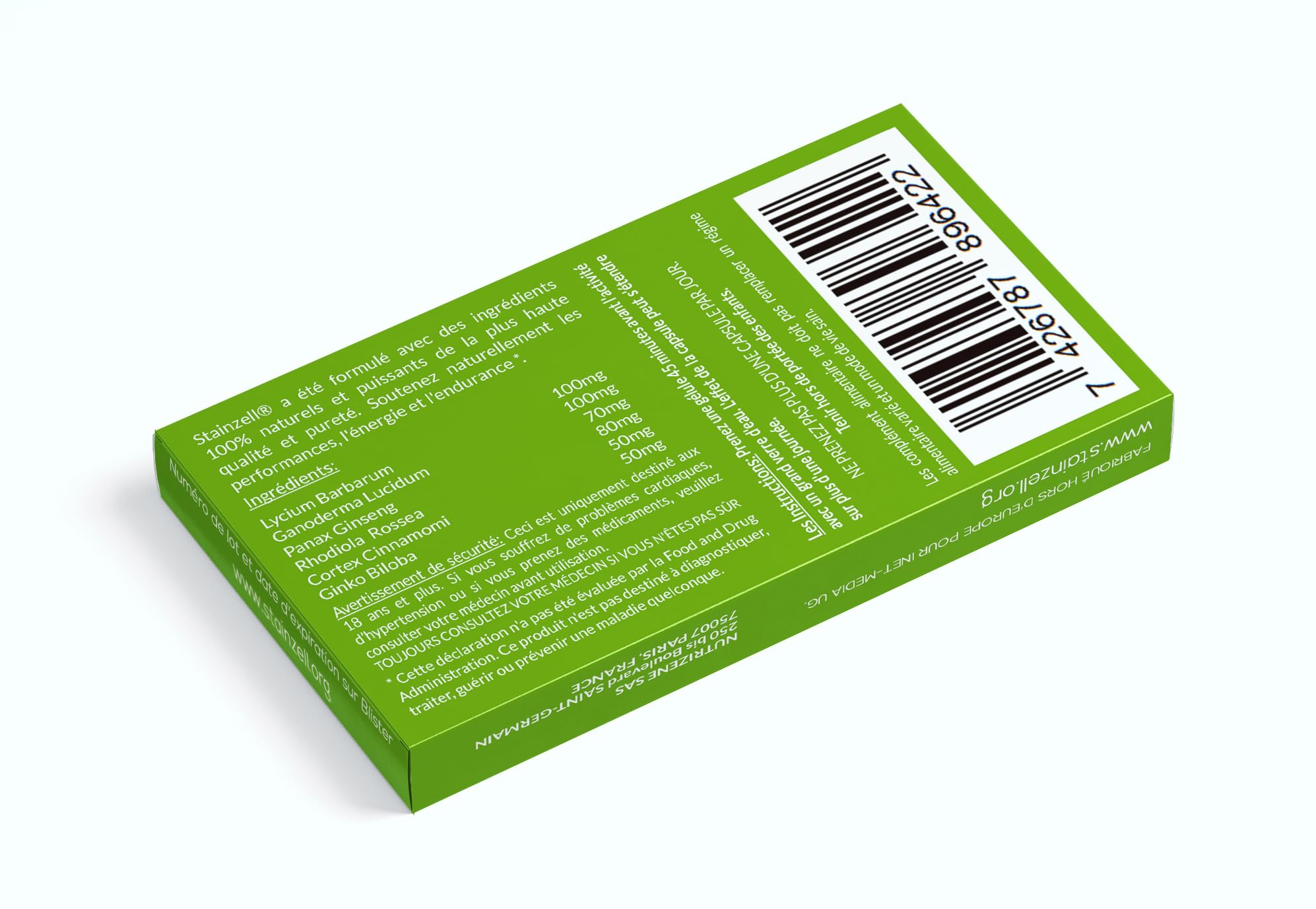 STAINZELL - Complément Alimentaire Complexe 100% Herbes & Ginseng pour l'Energie, l'Endurance et la Puissance - Formule innovante - 10 Gélules