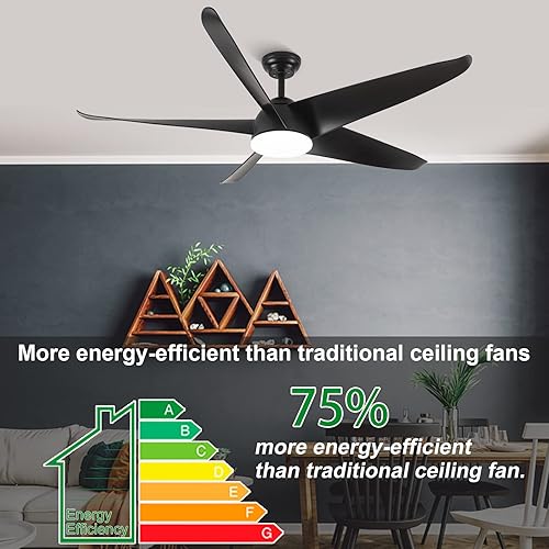 Miniatura 3 de NWIASS Modernos ventiladores de techo con luces y control remoto ventilador de techo negro de perfil bajo 5 aspas de 60 pulgadas ventiladores de