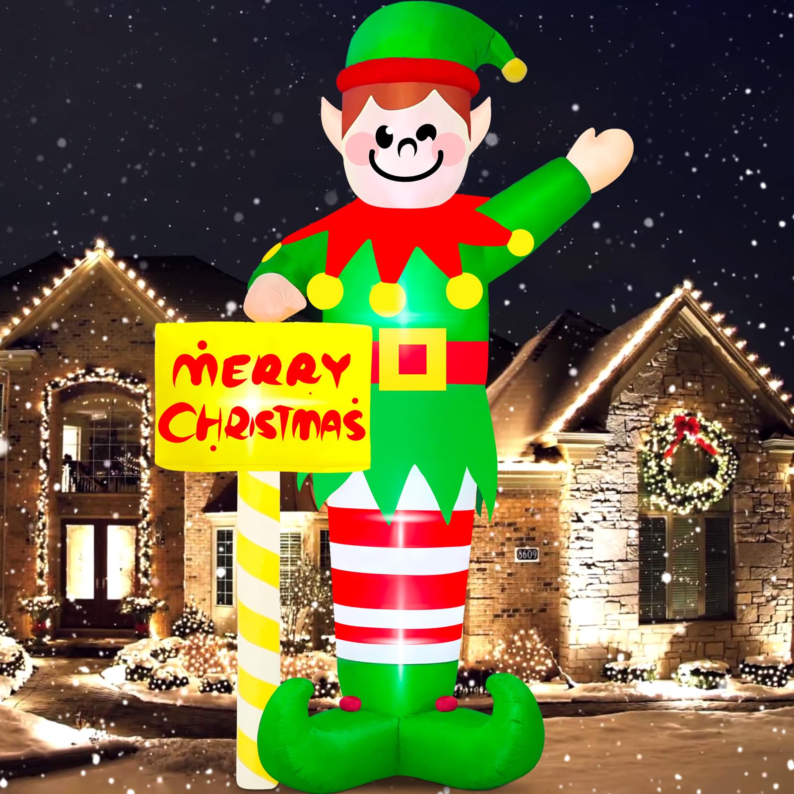Danxilu 14FT Large Christmas Inflatable Elf Outdoor Decorations with a Sign — image 1