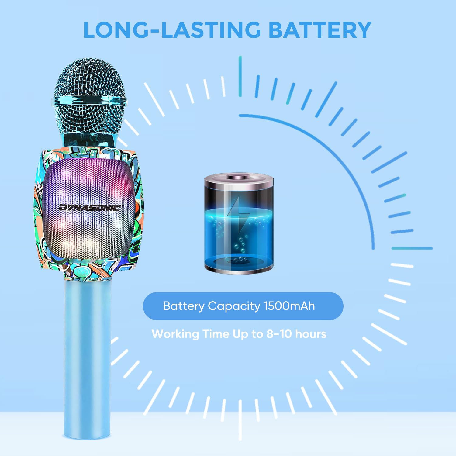DYNASONIC Microfono per karaoke Bluetooth, giocattoli per bambini e bambine, microfono senza fili, portatile, con luci LED per bambini, regali originali per bambini (DM-05 blu)
