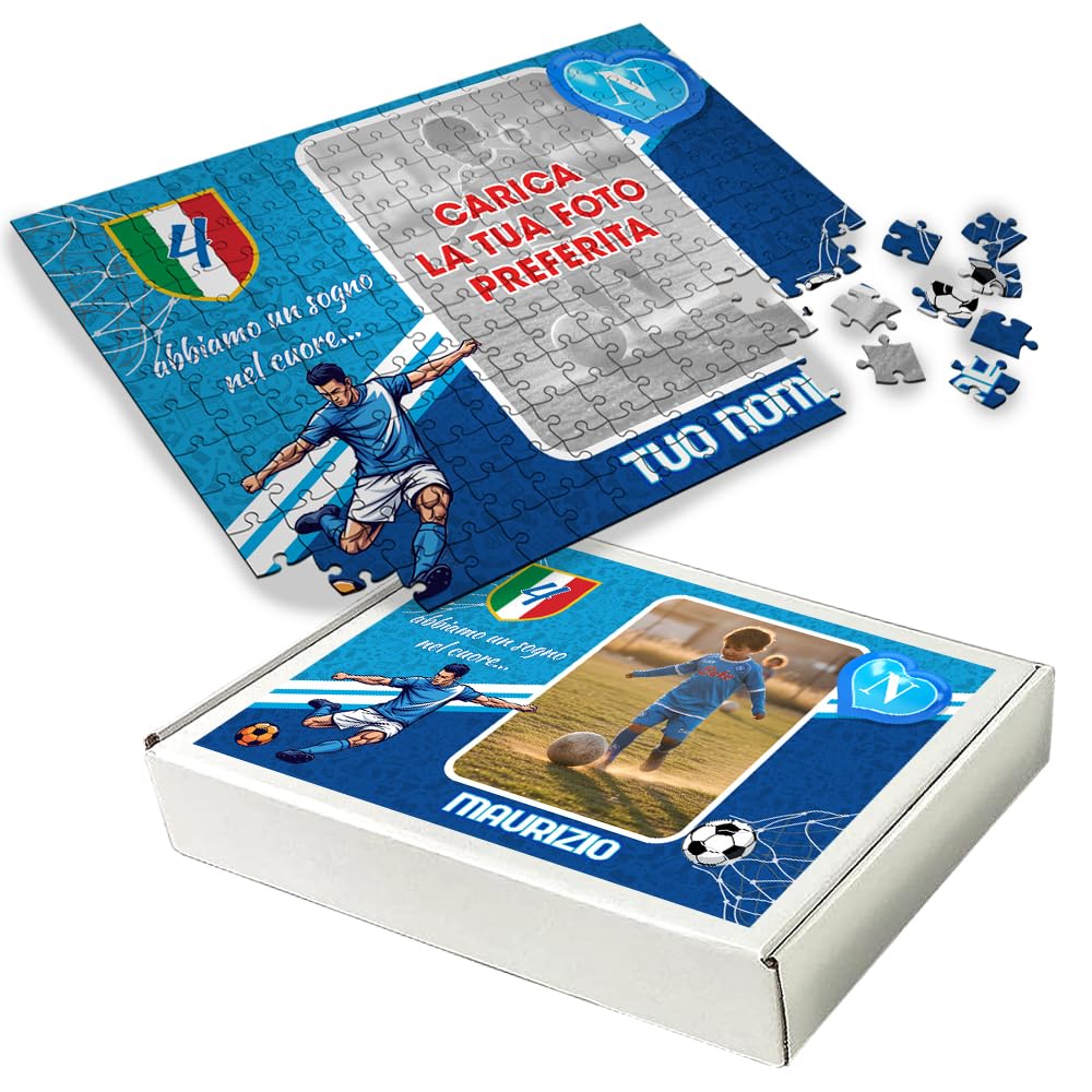 Idea Arredo Casa regalo PUZZLE 2024 SPORT 30x40 cm. 96 Tasselli Personalizzato con Nome e Foto per tifoso Napoli Napoletano (Orizzontale)
