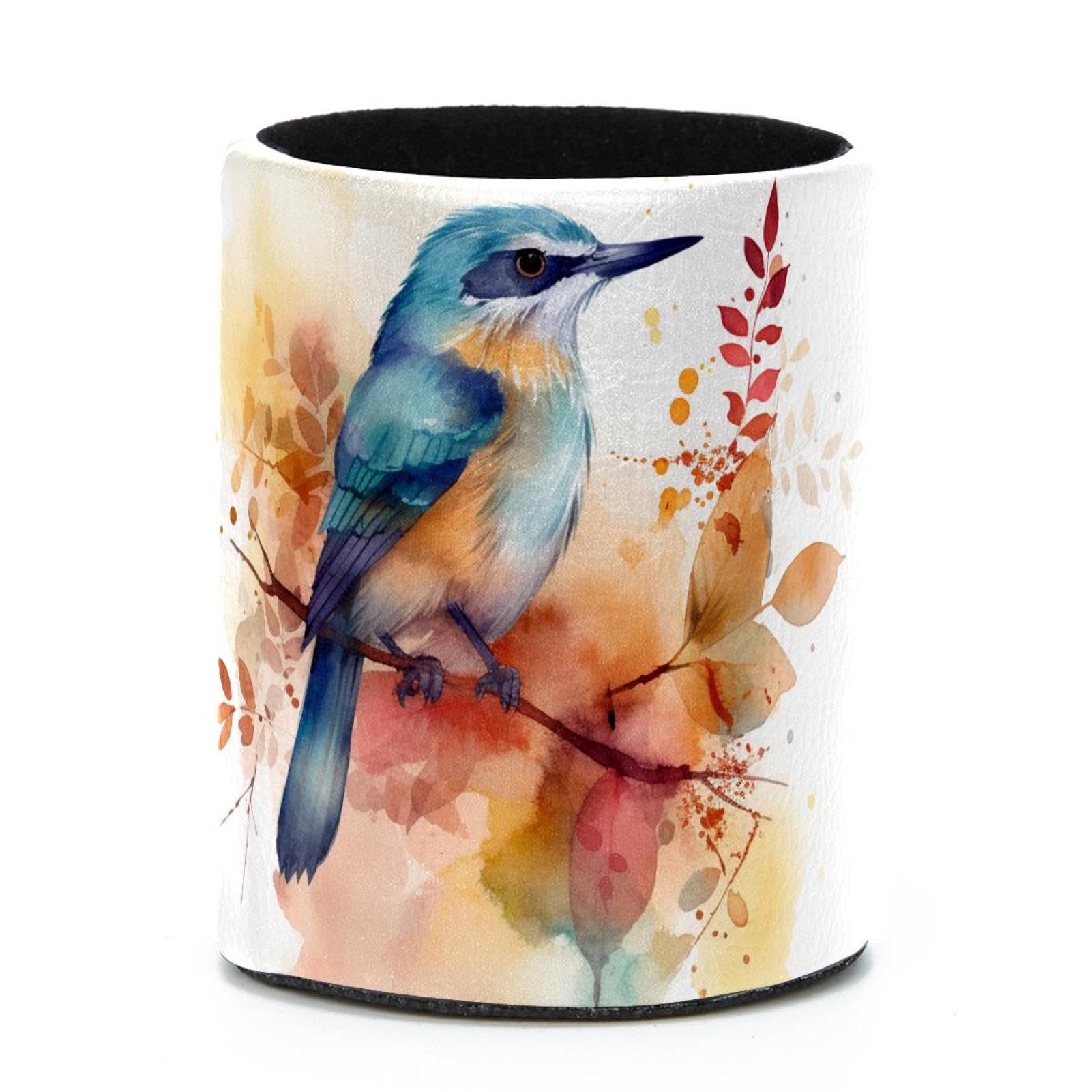 VAPOKF Round Pencil Holders for Desk, Watercolor Bird Pen Holders Pen Pot Makeup Brushes Storage Desktop Stationery Supplies Organiser for Home Office