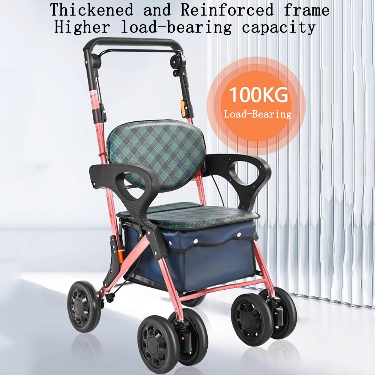 ICEMOB 2 in 1 Deambulatore Ultraleggero Pieghevole,Carrellino per Anziani Alluminio,Carrello con Ruote Portatutto Spesa,Bracciolo Regolabile A Tre Livelli,Supporta Fino A 220 Libbre