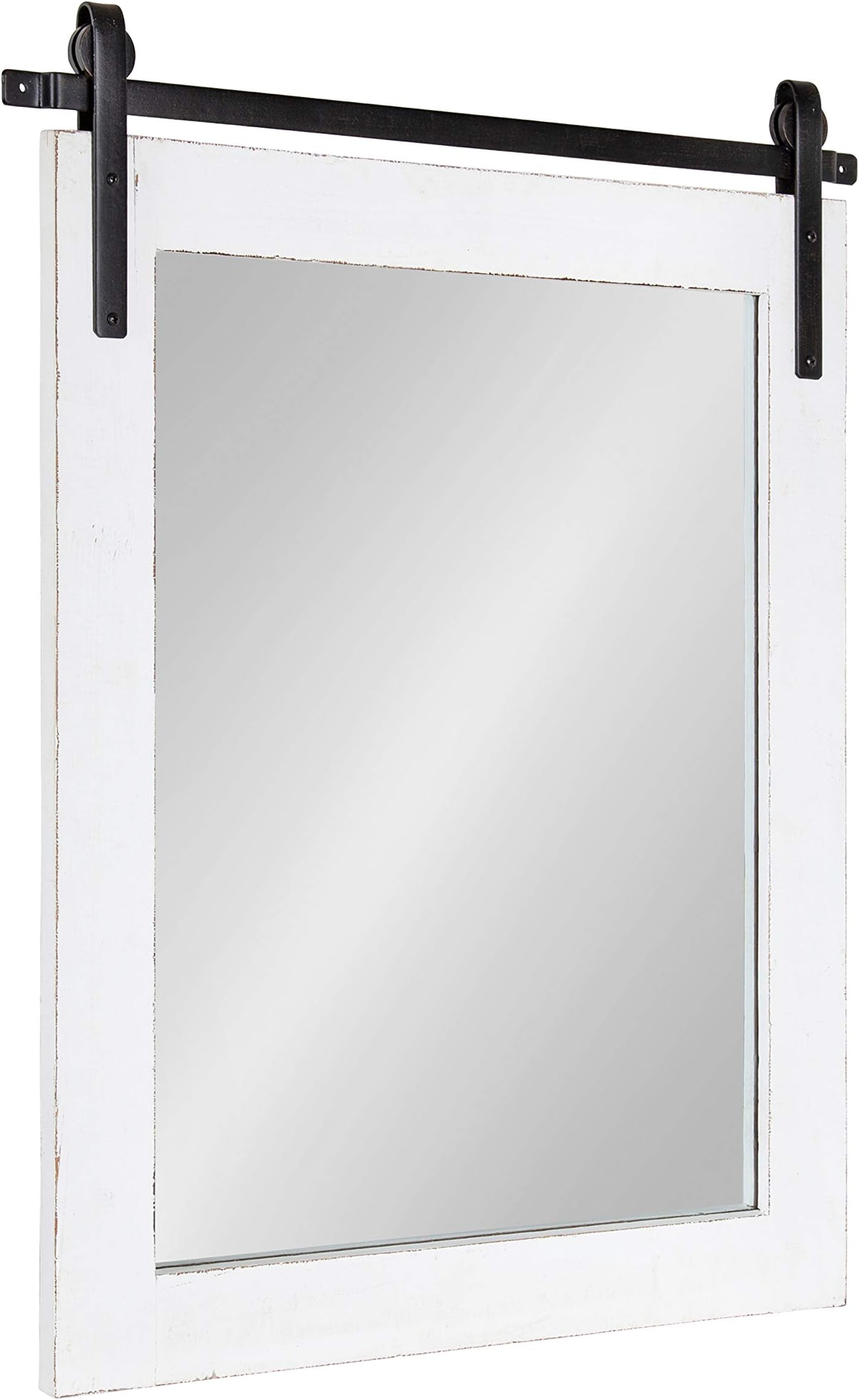 - Cates Rustic Wall Mirror, 22" x 30", Coastal White, Farmhouse Barn Door-Inspired Wall Decor