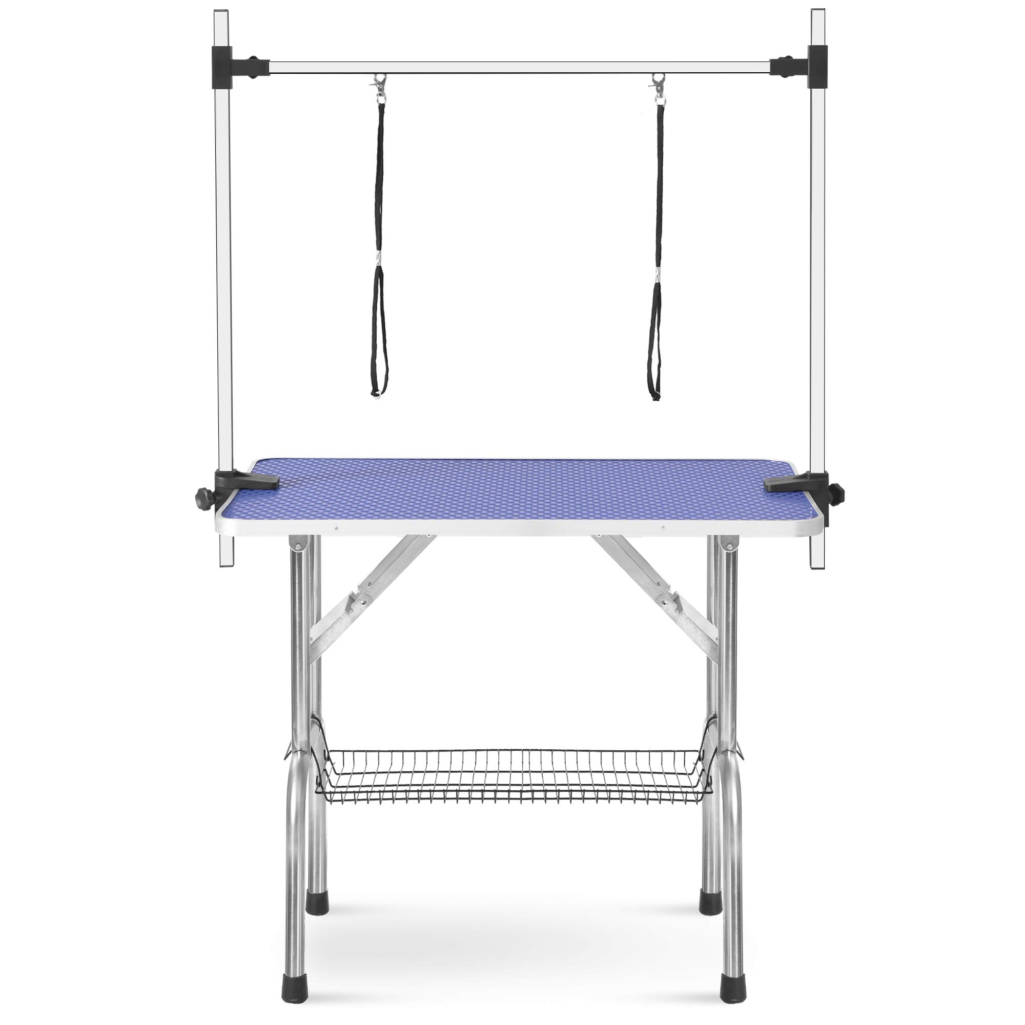 Mesa de aseo para mascotas, altura ajustable, antideslizante, mesa de aseo profesional para perros grandes, extragrande, 117 x 61 x 76 cm, plegable y portátil, color azul