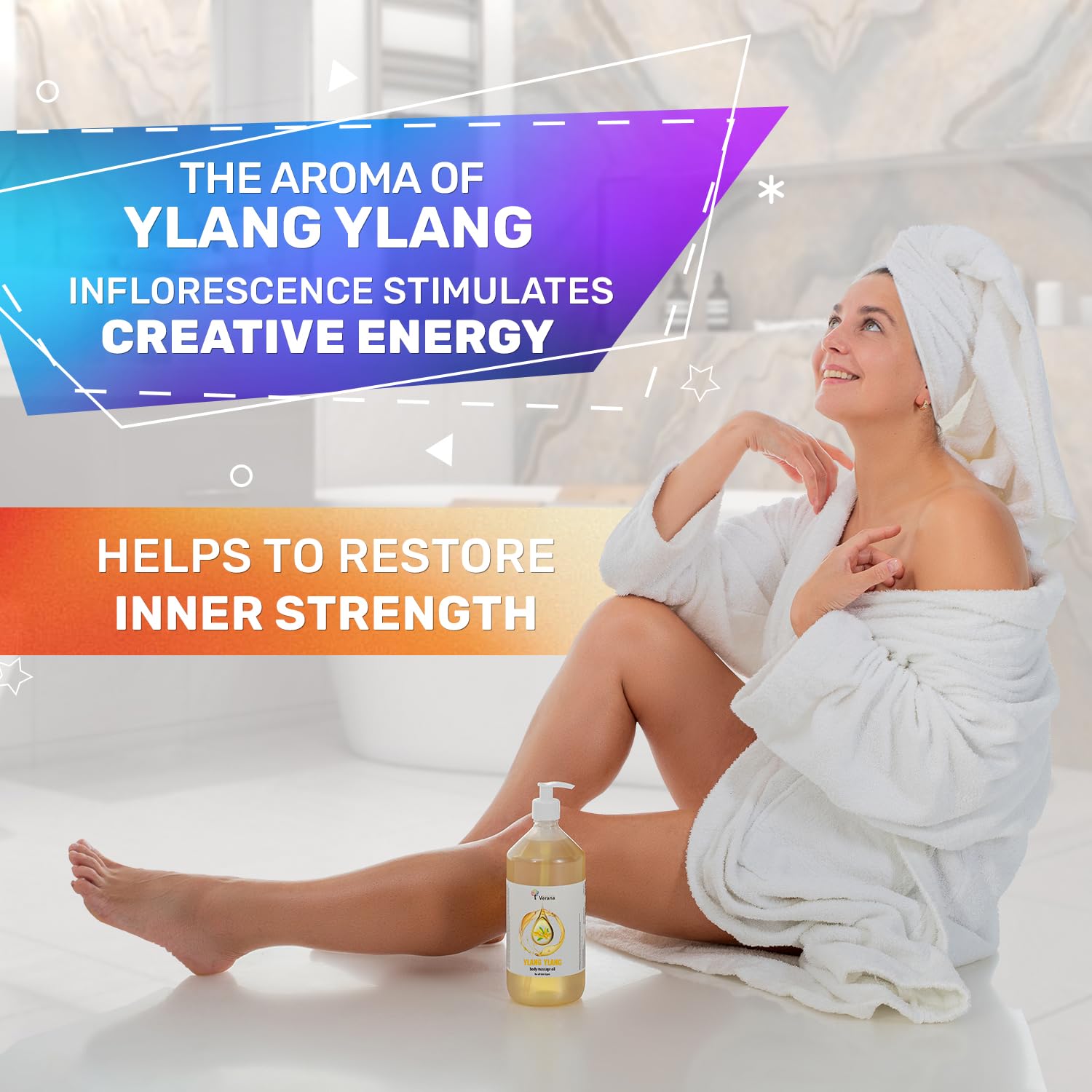 Verana Olio per Massaggio corpo Ylang Ylang, Naturale, Senza OGM, Massaggio Ringiovanente e Rivitalizzante, Nutre e Idrata la Pelle, Aromaterapia (5L)
