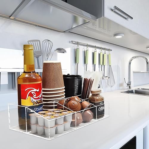 Miniatura 7 de Organizador de acrílico para barra de café para encimera, oficina, hogar, café, soporte para tazas de papel, condimentos, jarabes, crema,