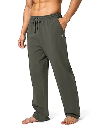 Pudolla Men's Cotton Yoga Sweatpants Athletic Lounge Pants Open Bottom Casual Jersey Pants for Men with Pockets
