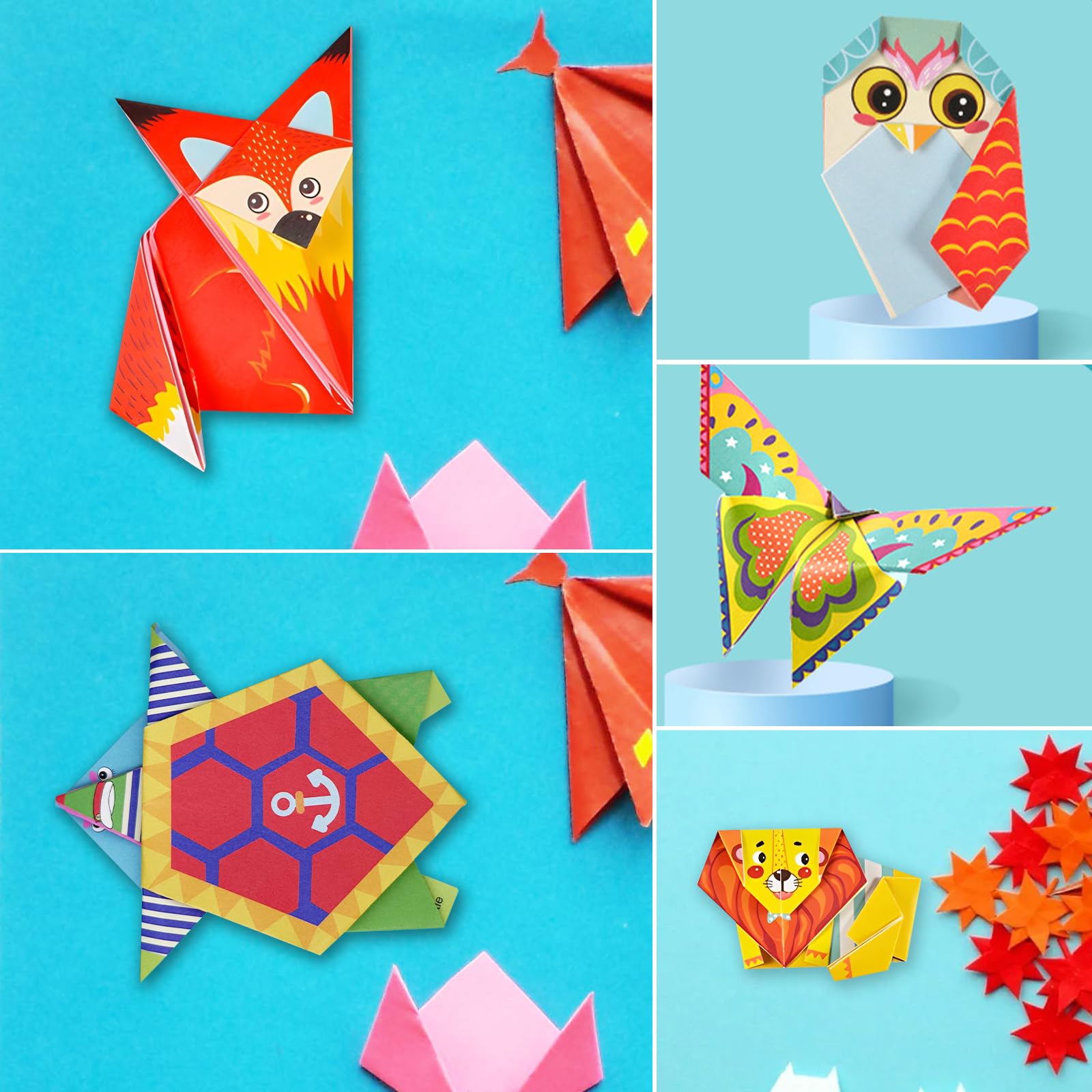 Kit Origami Enfants 152 Pièces - 144 Feuilles Colorées 14x14 Cm, 72 Motifs, Livre D'instructions - 9