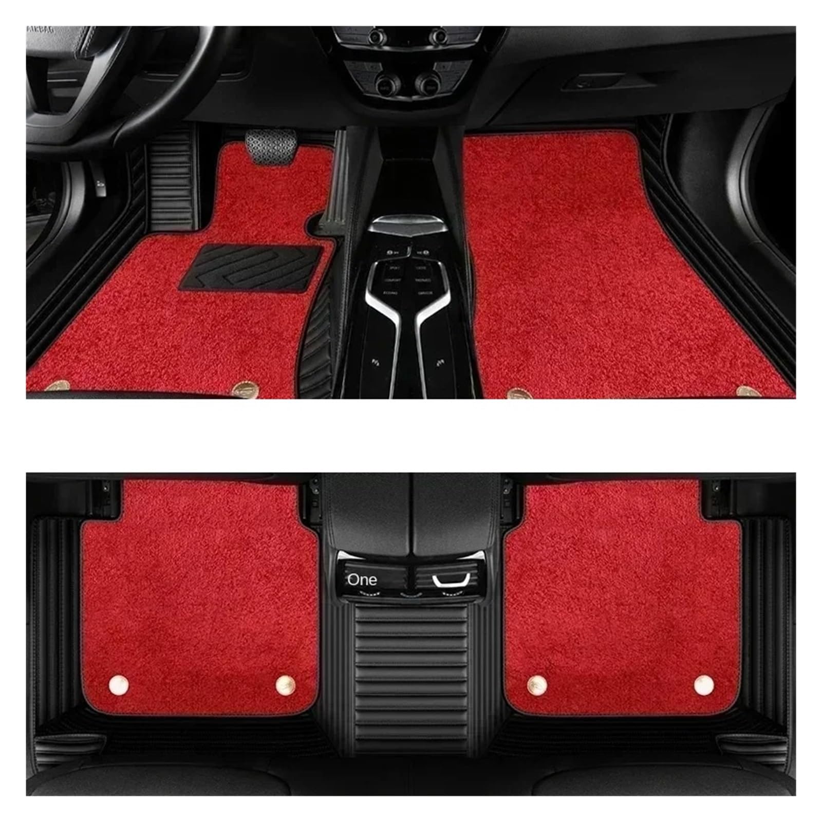 Car Floor Mat For Hummer H2 2003-2009 Interior Accessories PU Leather + Nano Velvet Car Floor Mat Weather Car Liner Floormats(Black Red)