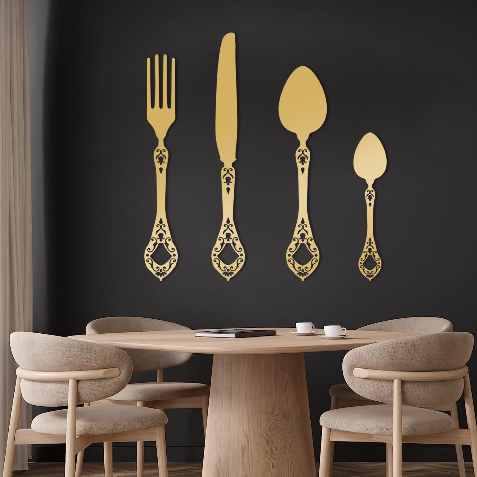 Décoration murale en métal moderne dorée pour salle à manger 90x48cm