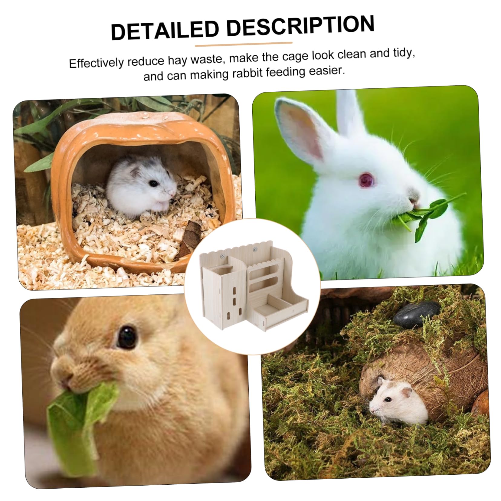 Râtelier à Lapins en Bois Beige, Support Suspendu, Facile à Nettoyer