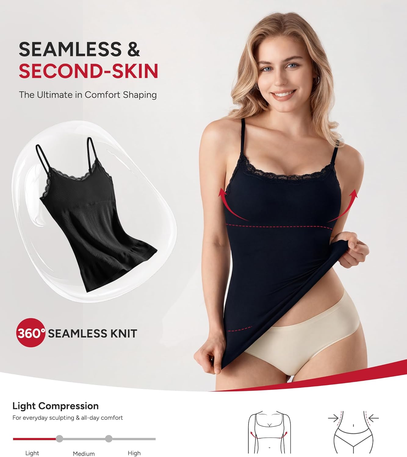 Nebility Compression Tanks for Women Tummy Control Shapewear Tank Top Seamless Body Shaper Lace Cami Camisoles - Image 2