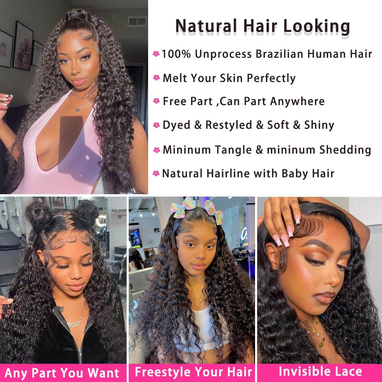 ZIYU Deep Wave Lace Front Wigs Human Hair Wigs for Women 180% Density 26 inch Deep Curly 13X4 Lace Front Wig Pre Plucked with Baby Hair Glueless Lace Frontal Wigs