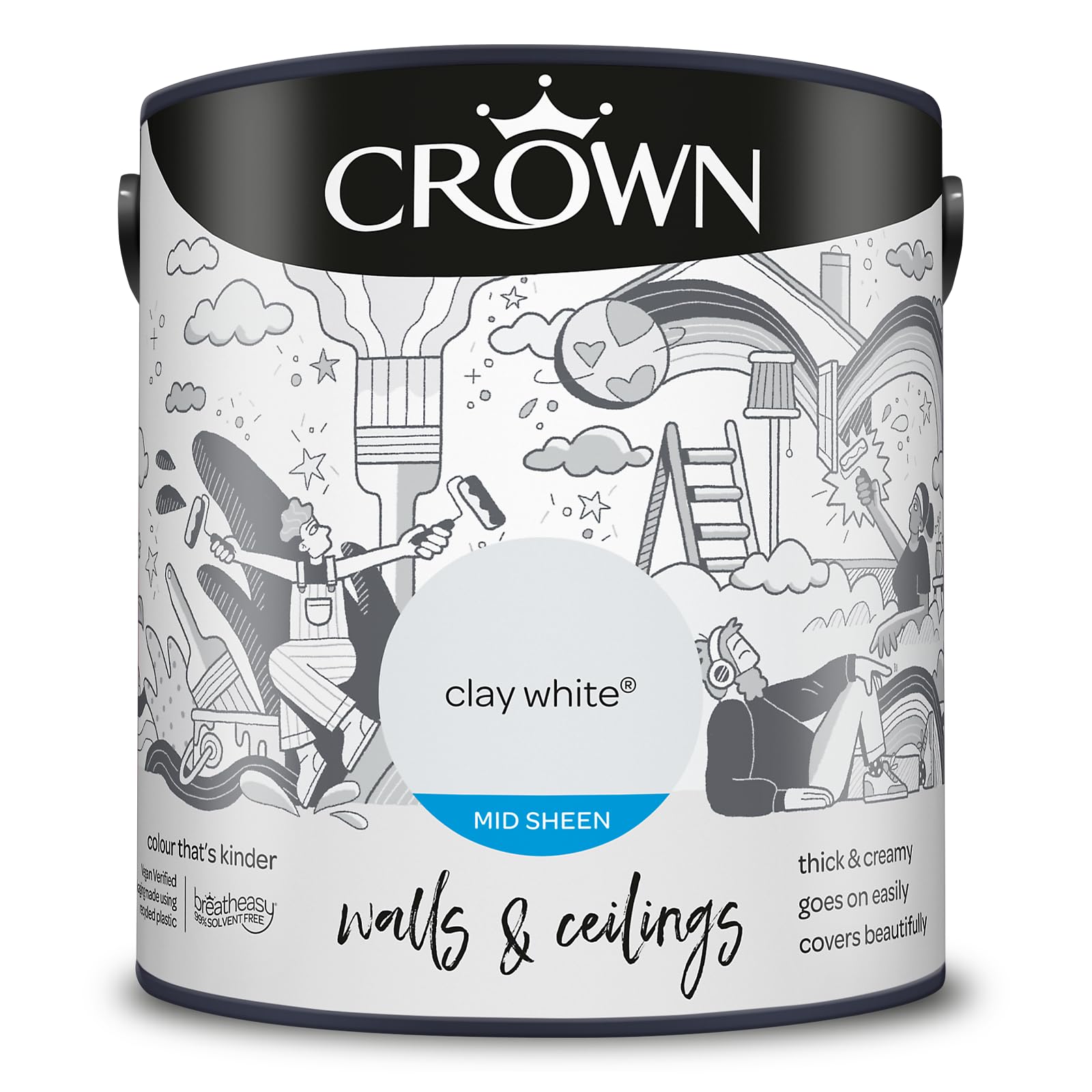 Crown WALLS & CEILINGS White Kitchen & Bathroom Paint 2.5L