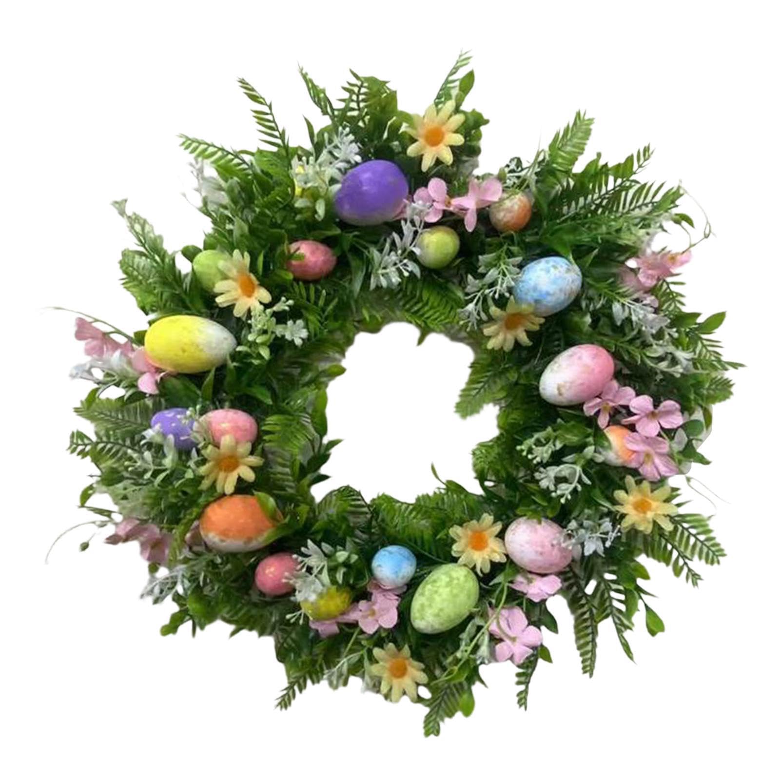 PIXZCSA Charming Easter Wreath With Colorful Eggs Bright Spring Front Door Decor To Joyful Vibes Front Door Artificial Flowers Easter Wreath Weddings