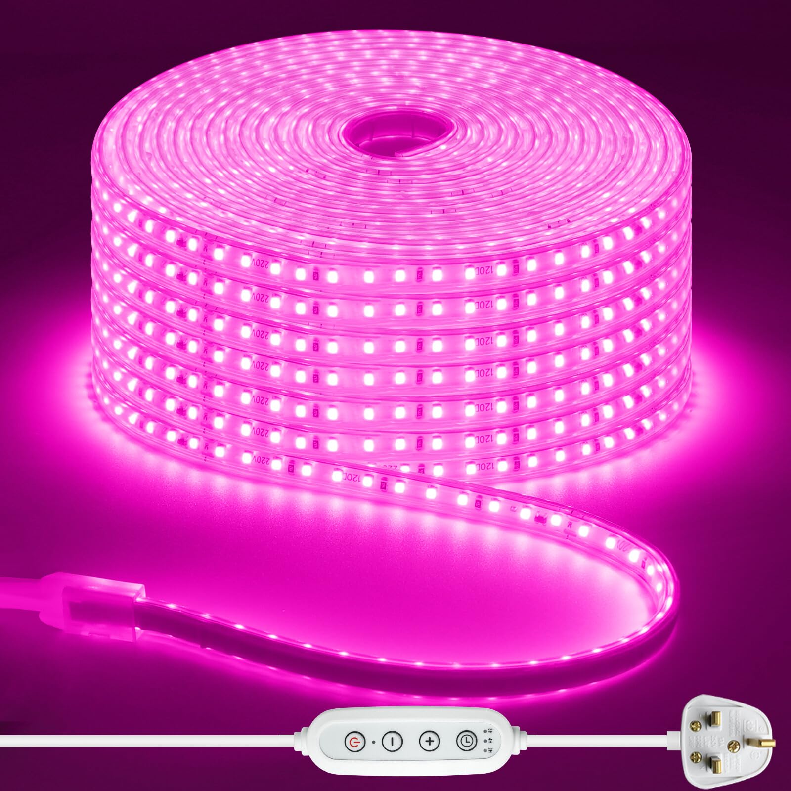 Wisada 220V Dimmable/Timer LED Strip [0.5M, Pink], 120 LEDs/M IP65 Waterproof Flexible Cuttable LED Fairy Light CRI85+, SMD2835 Home/Store Decorative Rope Light
