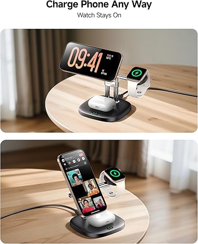 Miniatura 4 de Soporte de cargador inalámbrico 3 en 1 para MagSafe, SwanScout 712M, estación de carga inalámbrica magnética para dispositivos Apple, base de carga