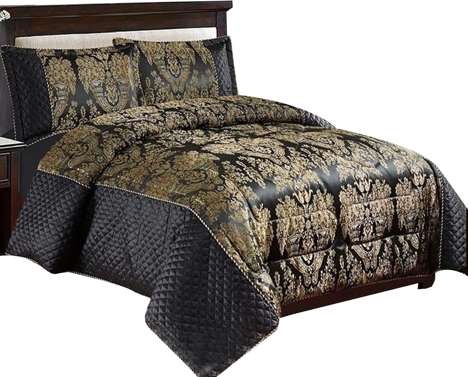 3PC Beautiful Heavy Jacquard Quilted Bedspread Comforter Set (Super King, Sandara Black)