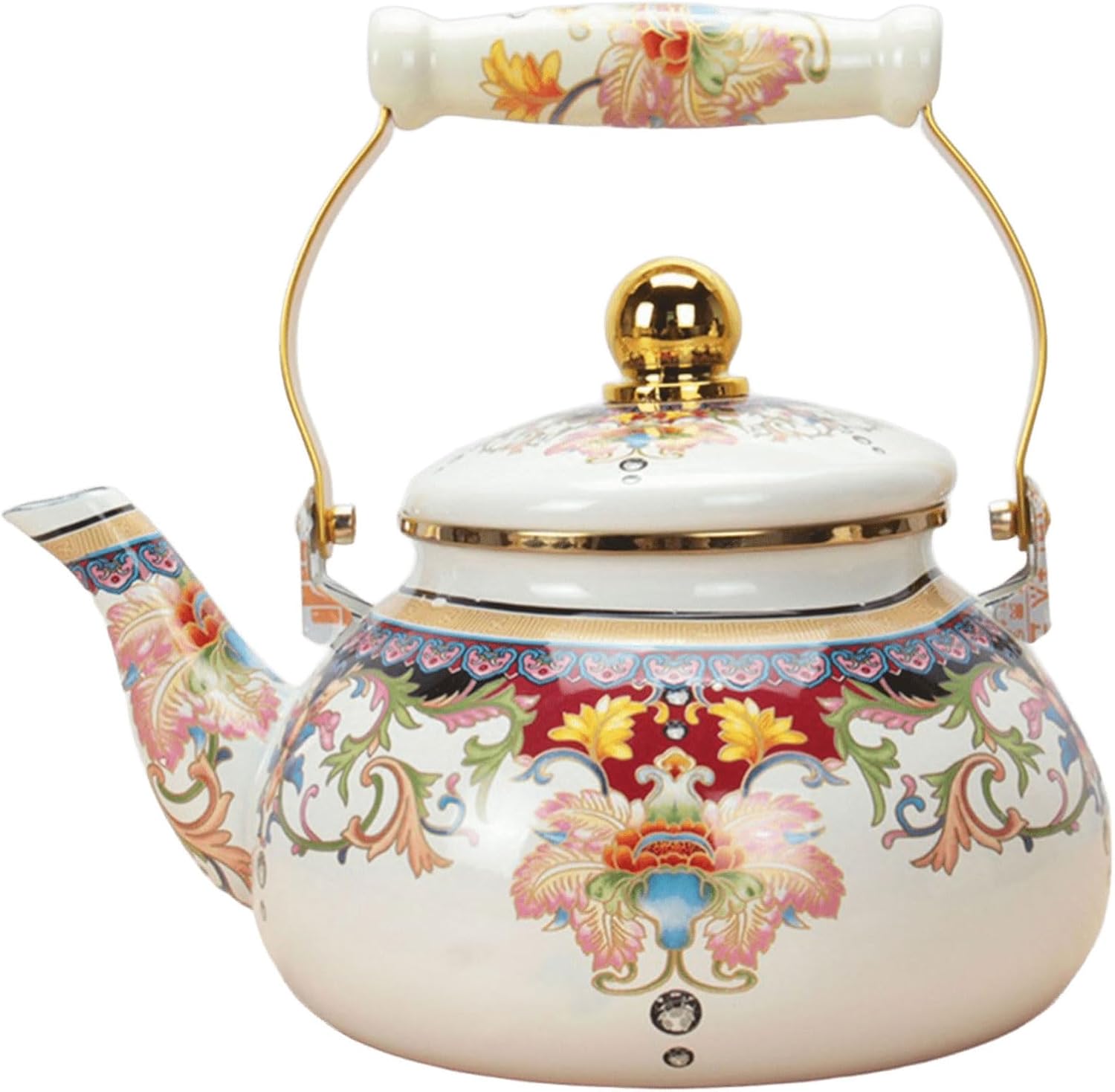 Enamel Teapot Stove Top Cute, 2.6 QT Vintage Floral Tea Kettle Stovetop with Heat-Resistant Ergonomic Ceramic Handle Suitable for All Heat Sources
