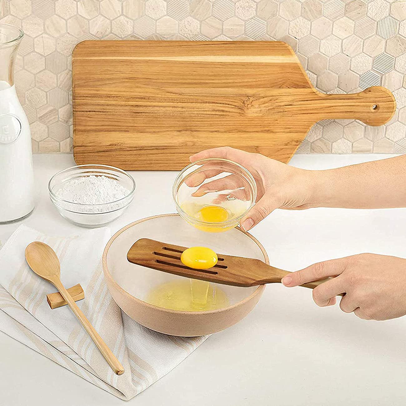 Przybory kuchenne, drewniana szpatułka Spurtle, narzędzia kuchenne Łyżki drewniane do gotowania Zestaw przyborów kuchennych do nabierania, mieszania, mieszania itp.