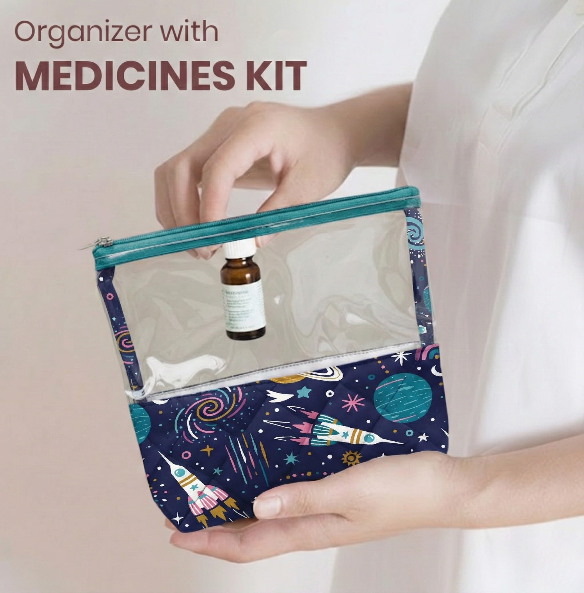 Playful Plunge Medicine Kit | Multipurpose All-in-One Compact, Durable, Lightweight, Waterproof, Bag | Travel Friendly Pouch | Ideal for Stationary, Diaper, Medicines (Outer Space Print) 4