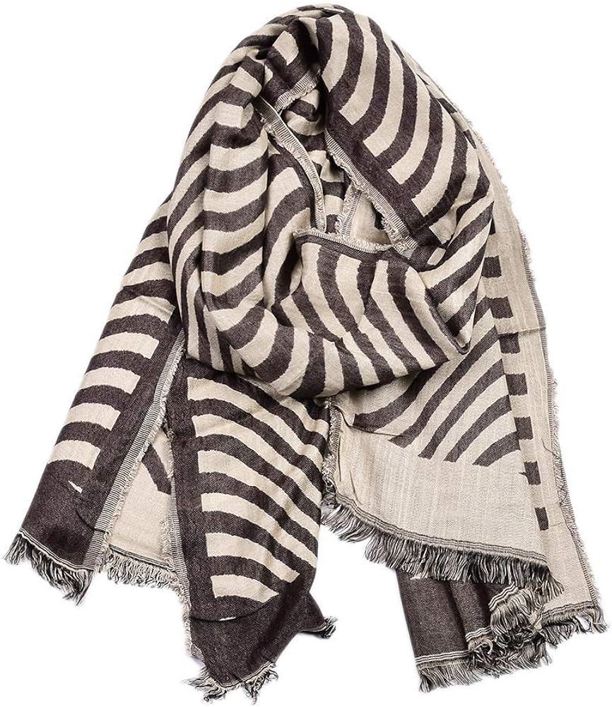 JINGJING & FAN Men's Super Soft Warm Scarf Color-blocking Wavy Pattern Tassels Accessory Cotton Feel at  Men’s Clothing store