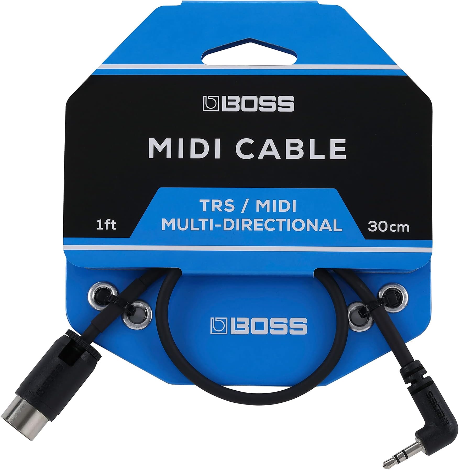 BOSS BMIDI-1-35 – 1ft / 30cm – Space-saving 3.5mm TRS to Multi-directional 5-Pin MIDI Cable – provides premium connectivity pedals