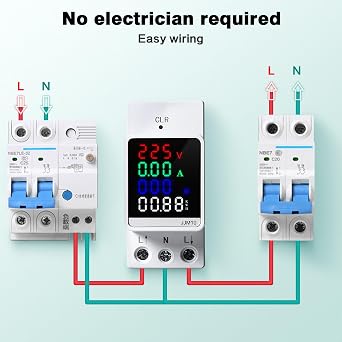 Jadeshay Electric Meter,100A AC80-270V Energy Meter Single Phase Digital LCD kWh Consumption Electricity Usage Monitor Din Rail Used for Voltage Current Power Electricity Frequency and Factor Power
