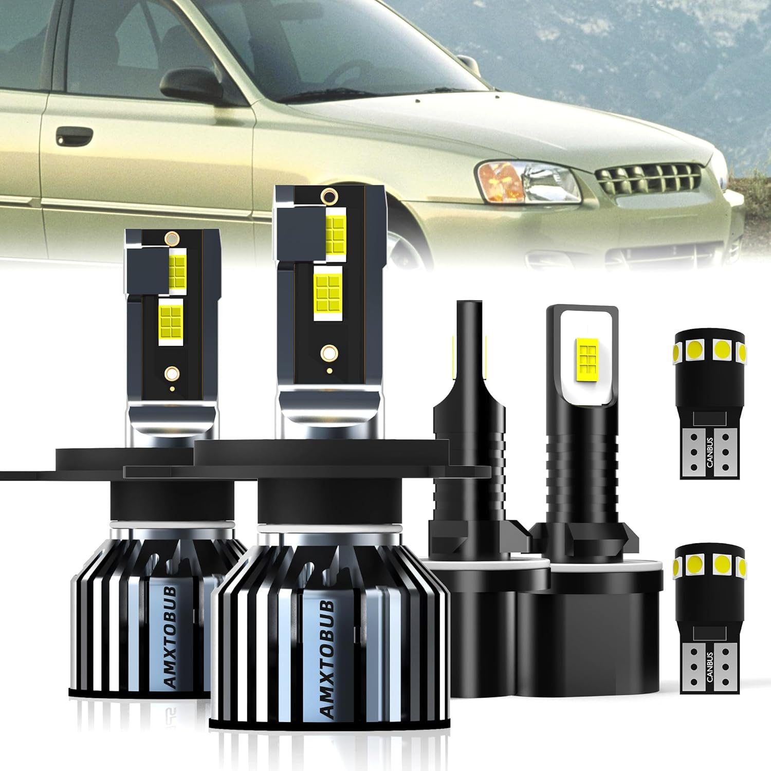 For Hyun-dai Accent 2000-2017 light Bulbs,9003 High Low Beam + 880 Fog Lights Light Bulb combo + License Plate Lights, 6000K White, Pack of 6