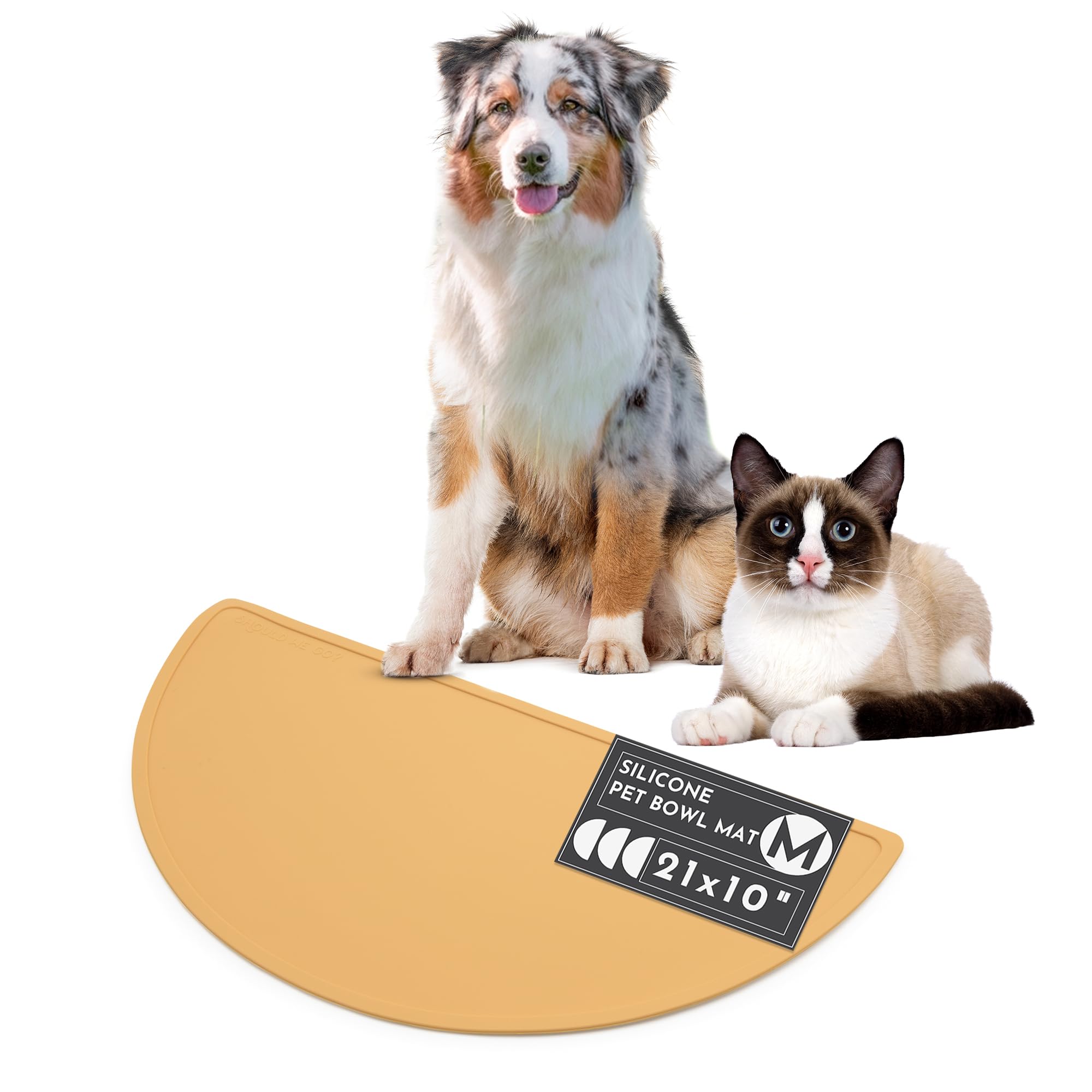 Should We Go? - Waterproof Silicone Pet Food Mat - Non-Slip, Spill-Proof Feeding Mats for Floors, Raised Edge Design, Easy-to-Clean, Durable Flexible Rubber Mat for Dog & Cat Bowls, Medium-Honey