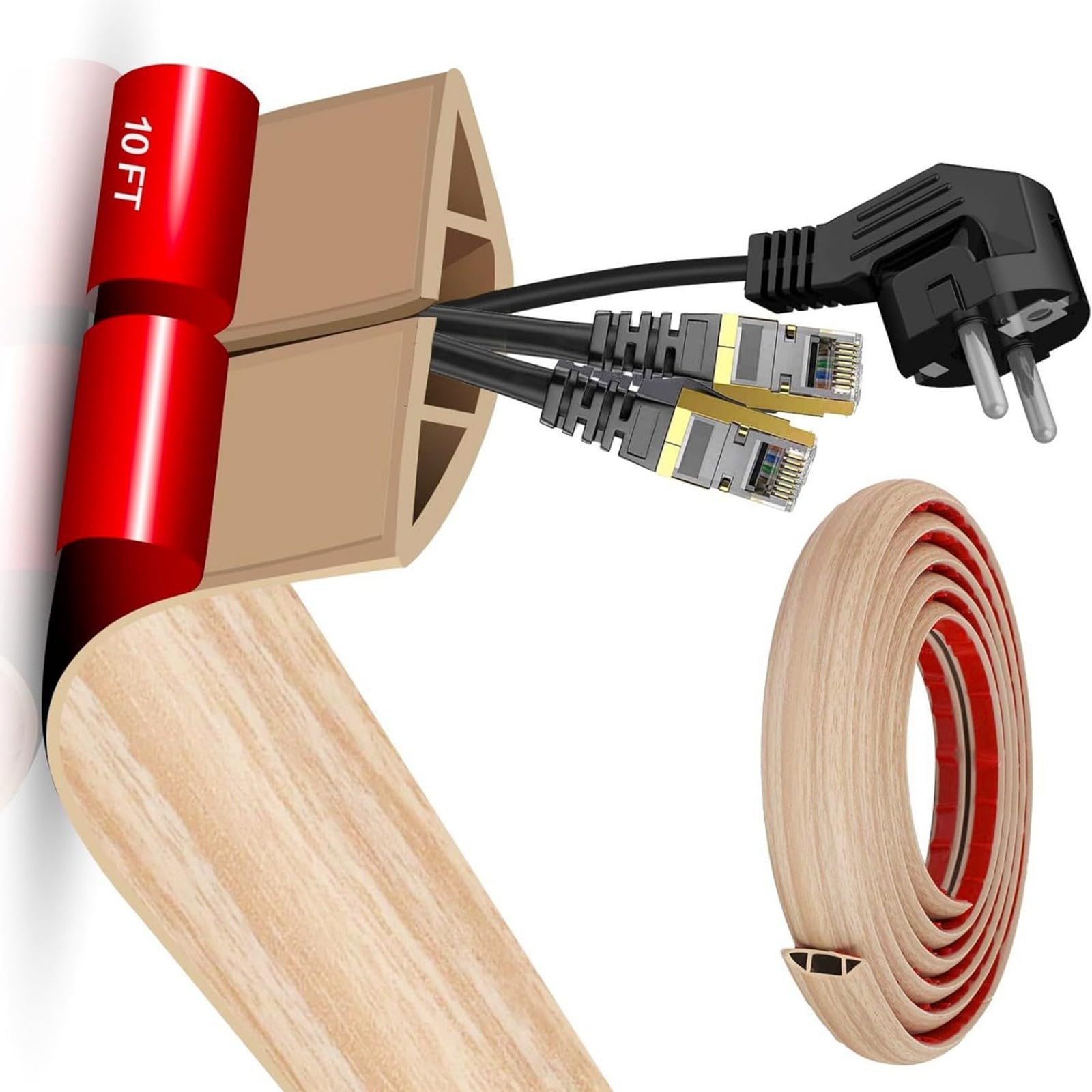 CAZSTYK Easy Installation Cable Hider Strips Floor Wire Cover for Wall Flame Retardant Flexible Cord Management Systems Selfadhesive Cable Protectors