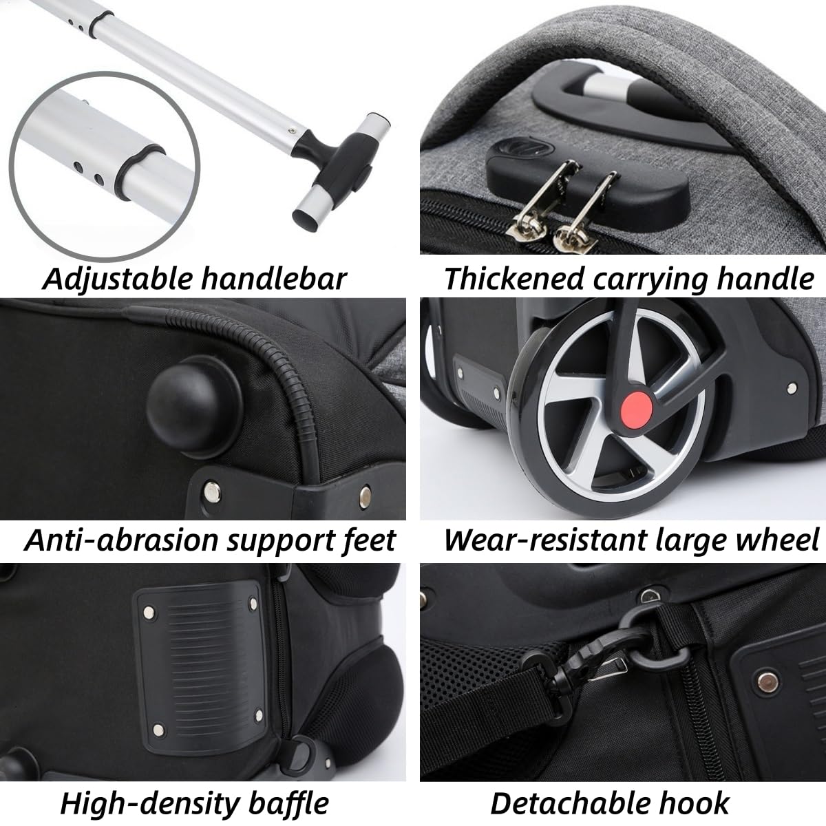 Mochila con Ruedas, Mochilas de Viaje con Ruedas para Portatil 15.6 Pulgadas para Trabajo Universidad Negocio Uso Diario, Gris