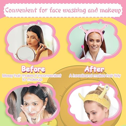 Miniatura 4 de 2 diademas de lavado facial con palmera y caracol, bandas para el cabello de spa, diademas de maquillaje para mujeres, de dibujos animados, de forro