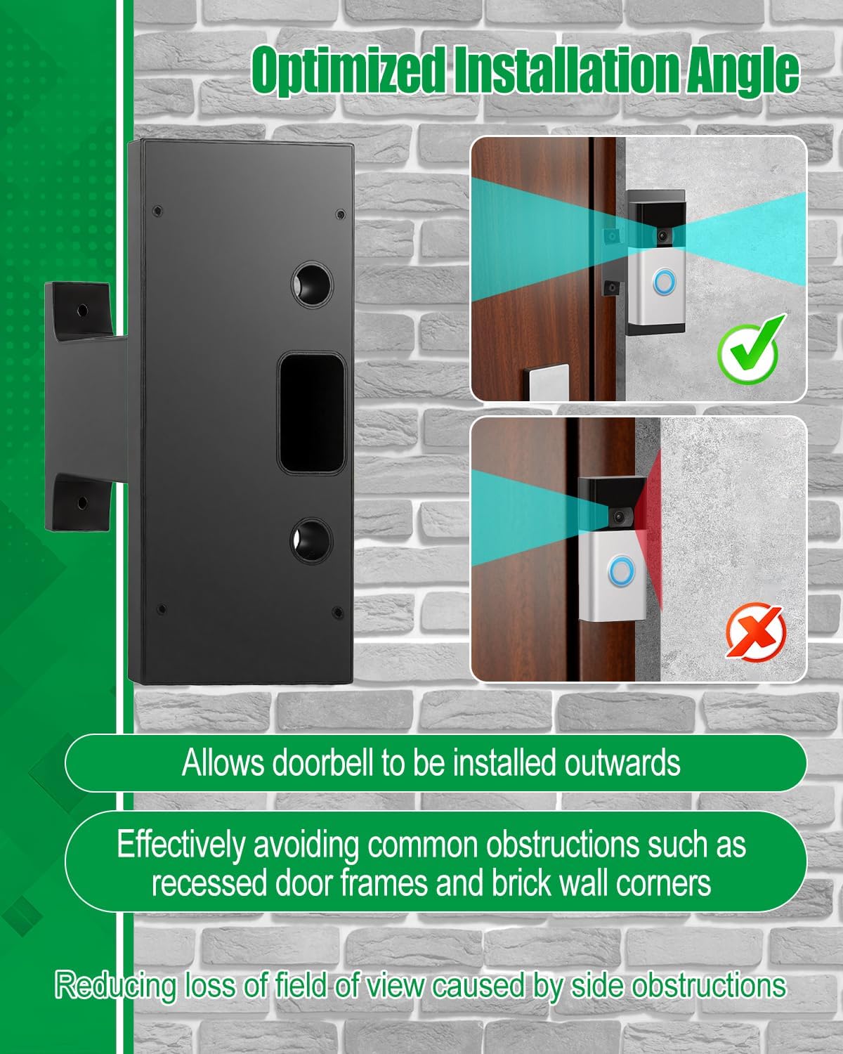 Doorbell Extender Bracket Compatible with Ring Doorbell, Extends Offset Doorbell Holder Mount for Brick Wall, Get Better View, Black 97mm