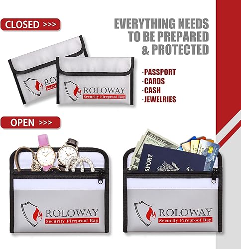 Miniatura 4 de ROLOWAY Bolsa pequeña ignífuga (5 x 8 pulgadas), bolsa de dinero ignífuga que no pica para efectivo, objetos de valor, pasaporte, moneda y llaves