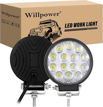Willpower 2pc 4 inch 42W Led Pods Flood Offroad Driving Lights 12V 24V Waterproof Fog Lamps Led Work Light for Truck Tractor Car 4x4 ATV UTV SUV Boat