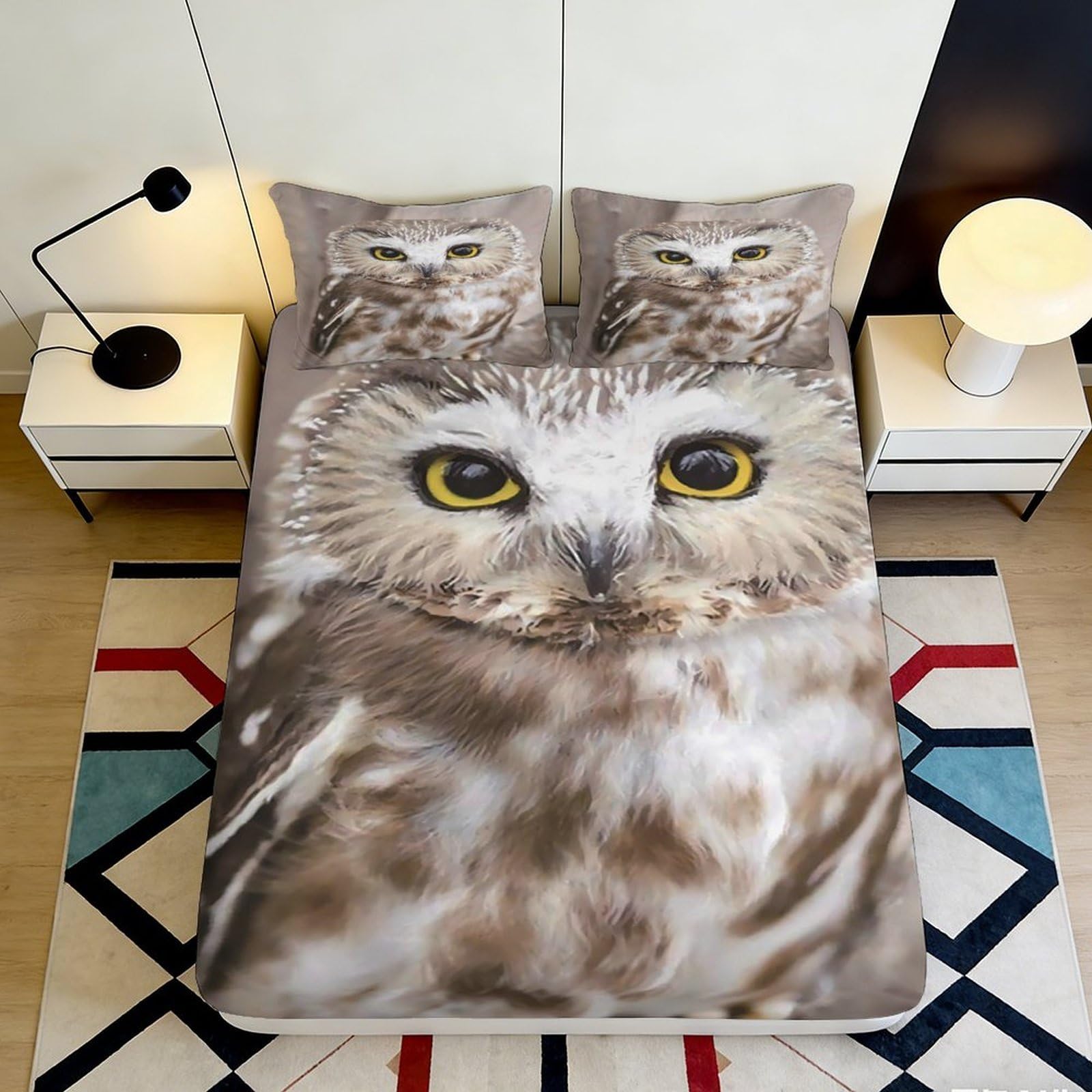 Jqzkxnhpbr Style-10 3D Printed Owl Eyes Fitted Sheet Microfiber Soft Non-Slip Forest Animal Bed Cover For Bedroom Dorm Decor Protection 90X200x25cm
