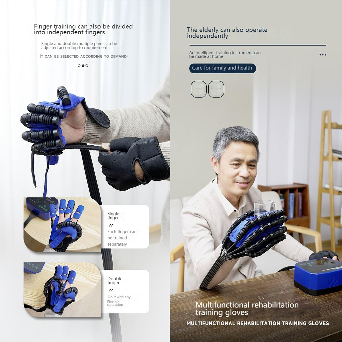 Guante De Robot De RehabilitacióN Modo De Dos Manos, Para Ejercicios De Dedos Ayudan Con El Entrenamiento De ExtensióN De Dedos, Entrenamiento De Manos Guante FéRula Para Dedo-Left and Right Hand||M
