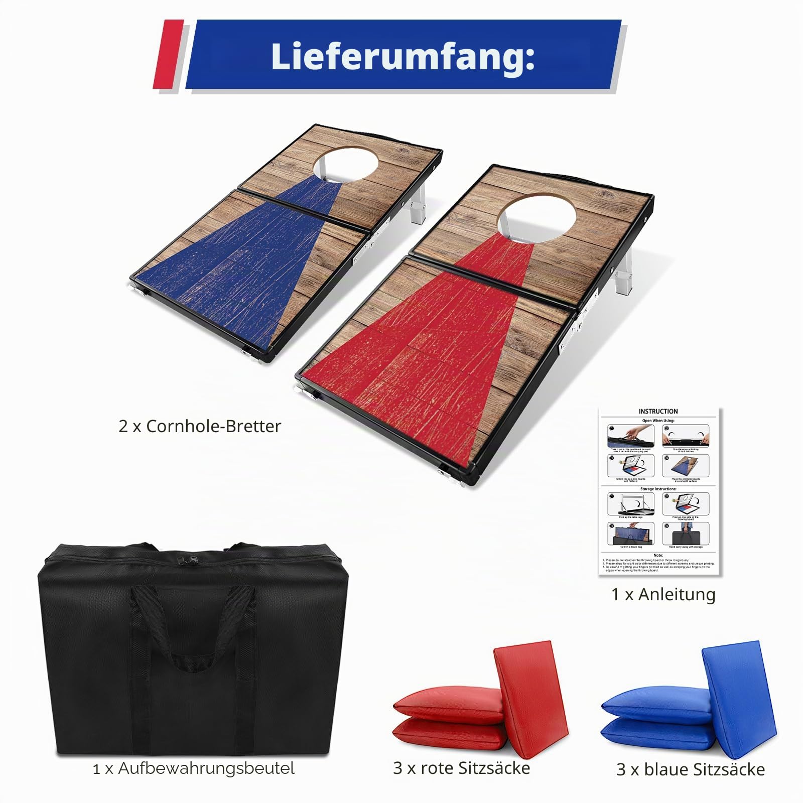 NZQXJXZ Langlebiges Aluminium Cornhole Spiel Outdoor Cornhole Säckchen mit 6 Bohnensäcke & Tragetasche für Hinterhof, Rasen, Strand 2-in-1 Camping Outdoor Spiel Set Kollabieren