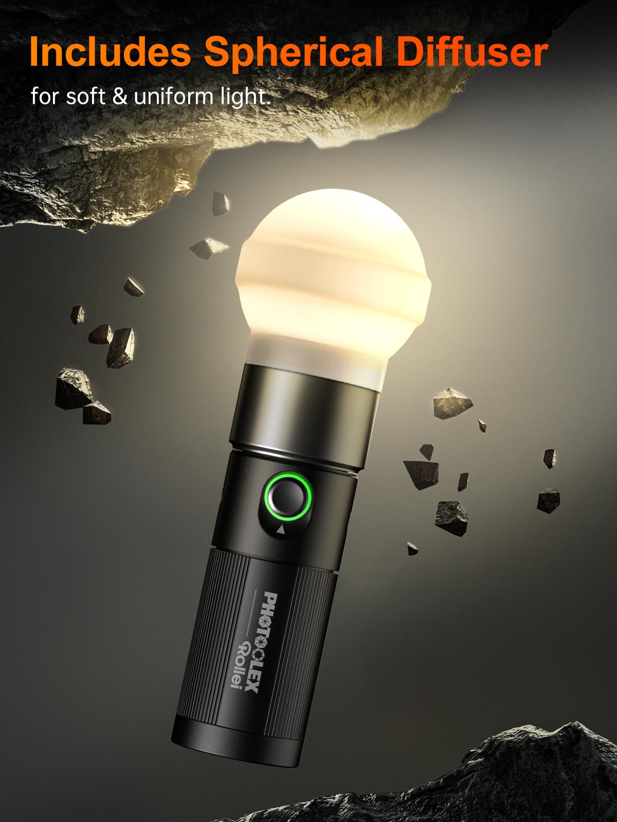 Rollei Photoolex GOBO Light, latarka LED do fotografii z 4 kolorowymi światłami i 19 końcówkami GOBO, światło wideo z wbudowanym akumulatorem 8400 mAh i dyfuzorem, latarka, fotografia, wideo, światło