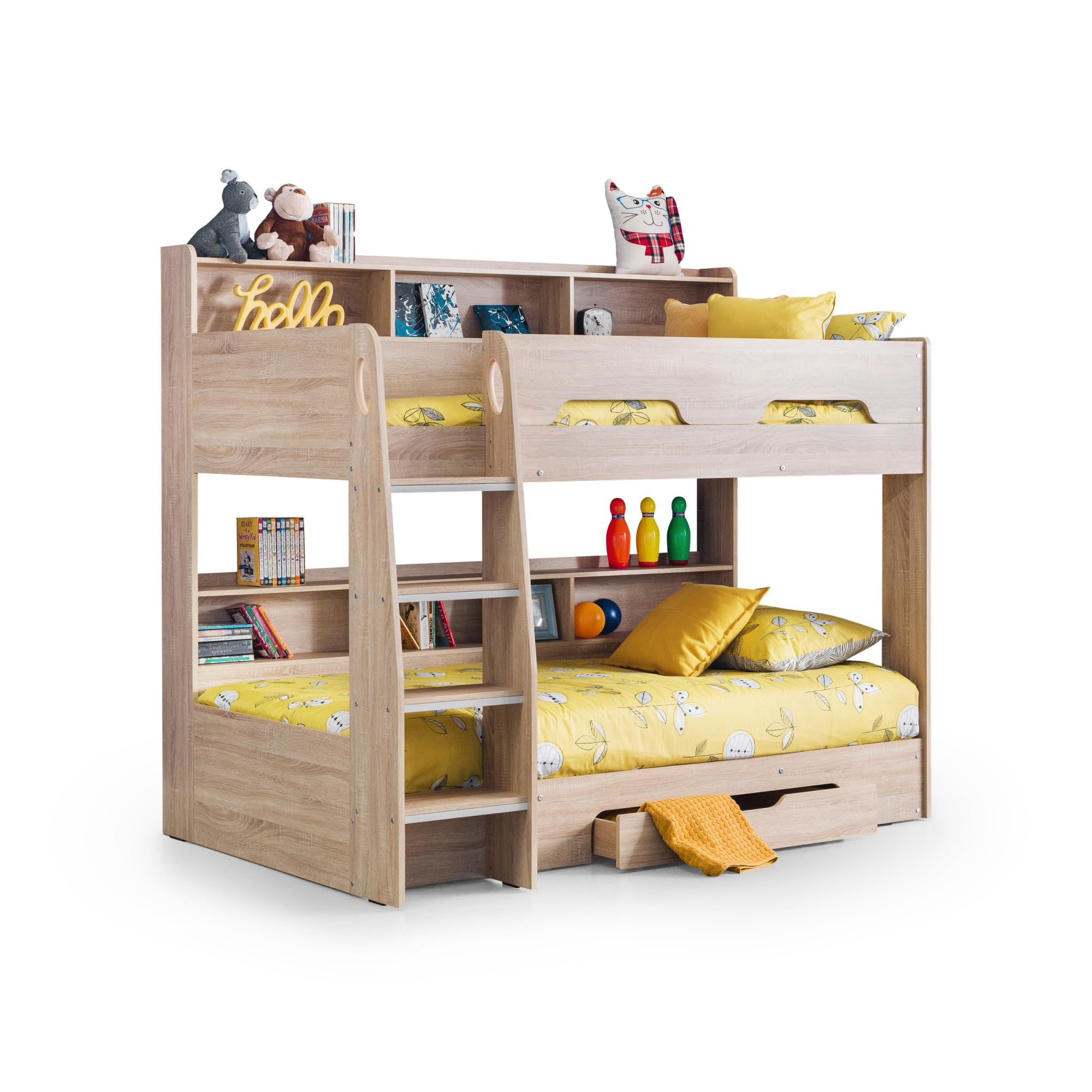 Julian Bowen Orion Bunk Bed, Single, Oak Effect - H171 x W135 x D196cm | Modern Kids Bed with Ladder, 90cm/3ft, Ideal for Kids & Guest Rooms, Wooden Bunkbed, No Box Spring Needed