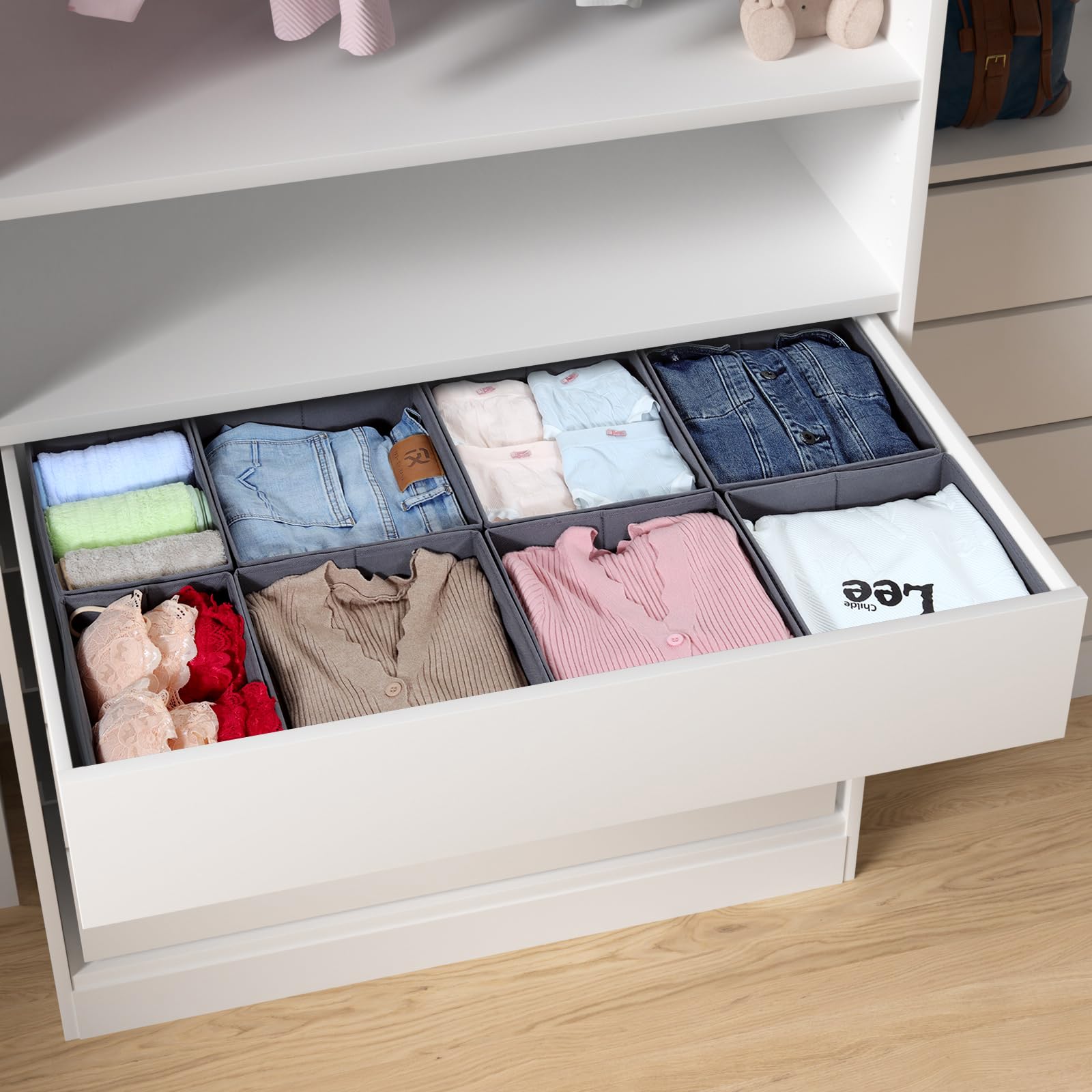ORLISA Drawer Organiser Clothes Compatible with PAX Wardrobe 100 x 58 cm Sturdy Base, Foldable, & Robust, Set of 8, Grey - Image 2