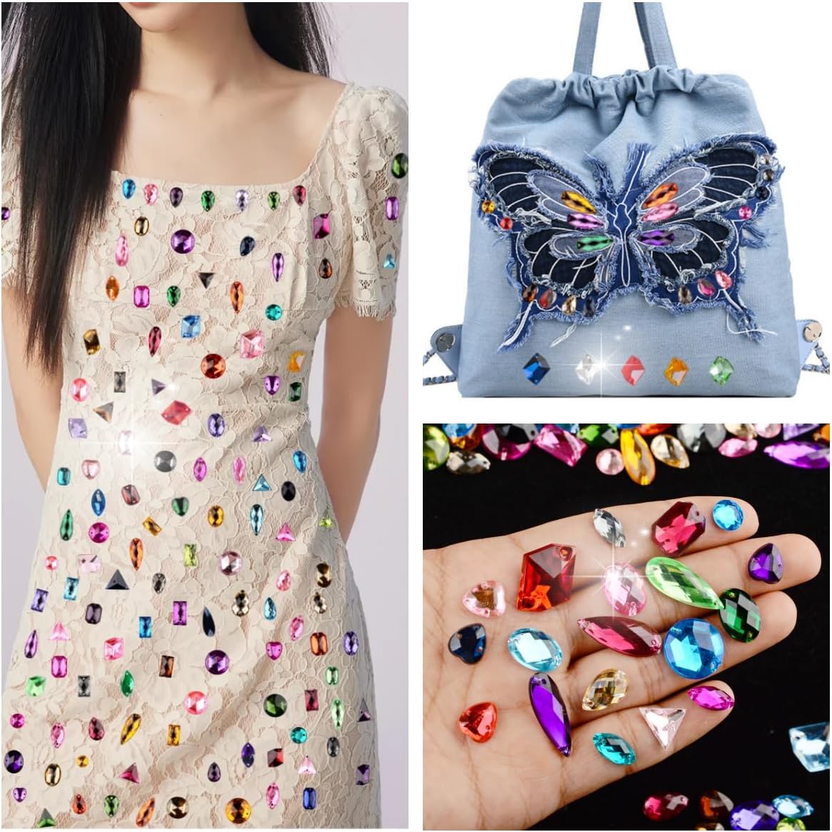 650 Pcs Acrylic Large Sew on Rhinestones Setting Crystal Gems Diamond Stone 2 Holes Flatback Rhinestones for Jewelry Clothes Shoes Bag Costume (Yellow Colour System) - Image 5