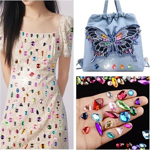 Miniatura 5 de 650 piezas de diamantes de imitación acrílicos grandes para coser, piedras de cristal, 2 agujeros, diamantes de imitación con parte trasera plana